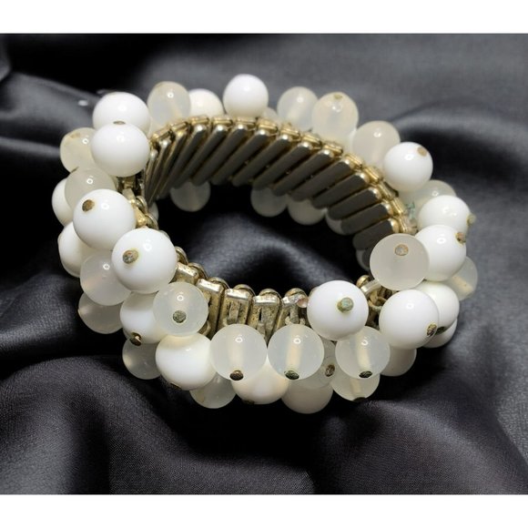 1940s Bracelet - Etsy VTG 30s 40s White Glass Bead Expandable Bracelet Brass Antique Book Piece